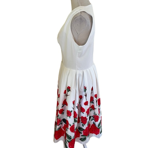 Belle Pogue White Sleeveless Fit & Flare Midi Dress with Red Rose Print - Picture 5 of 9